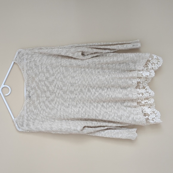 QED London M/L Lace Bottom M/L Cream Ivory Open Knit Sweater Top - Picture 11 of 15